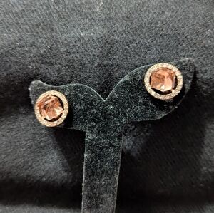 Rose Gold Tone Pastel Pink Cube Crystal Clear Rhinestone Stud Statement Earrings